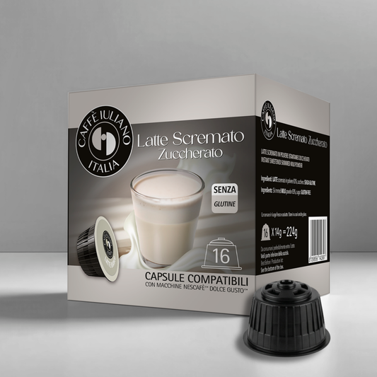 Capsule Latte Scremato Zuccherato Compatibili Dolce Gusto® - Caffè Iuliano (16 Capsule) - Senza Glutine