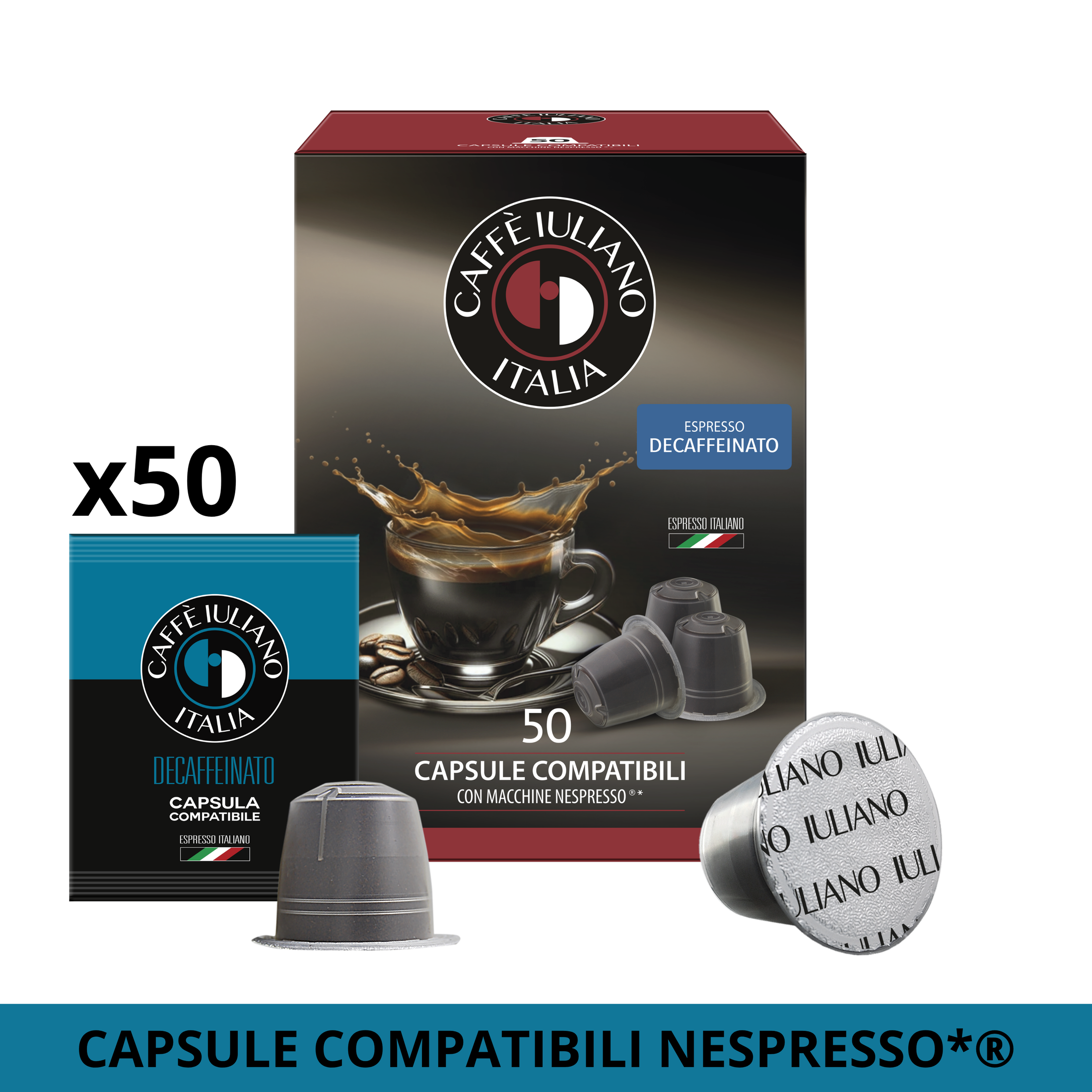 Capsule compatibili NESPRESSO®* miscela Decaffeinato  BOX 50