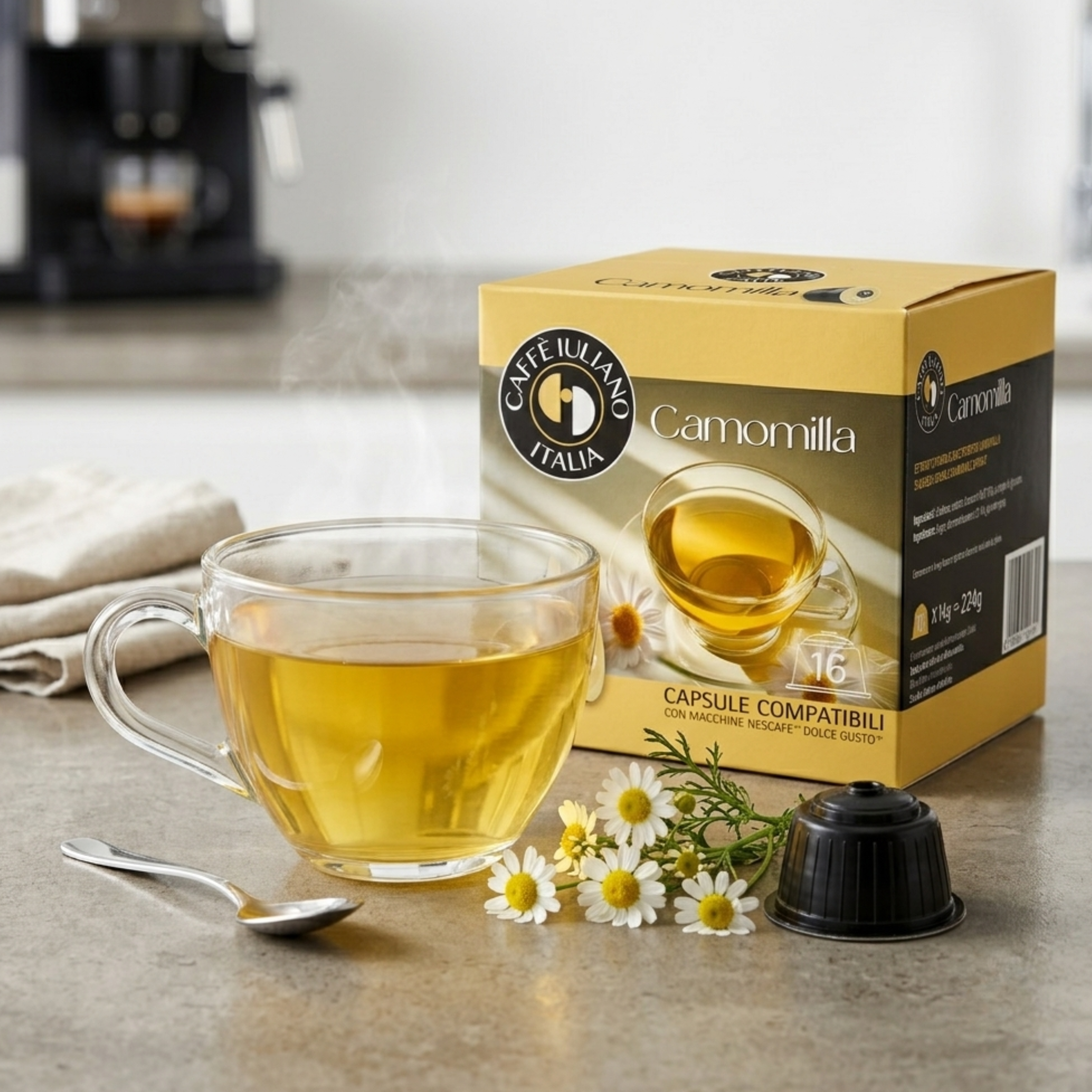 Capsule Camomilla Solubile Zuccherata Compatibili Dolce Gusto® - Caffè Iuliano (16 Capsule)