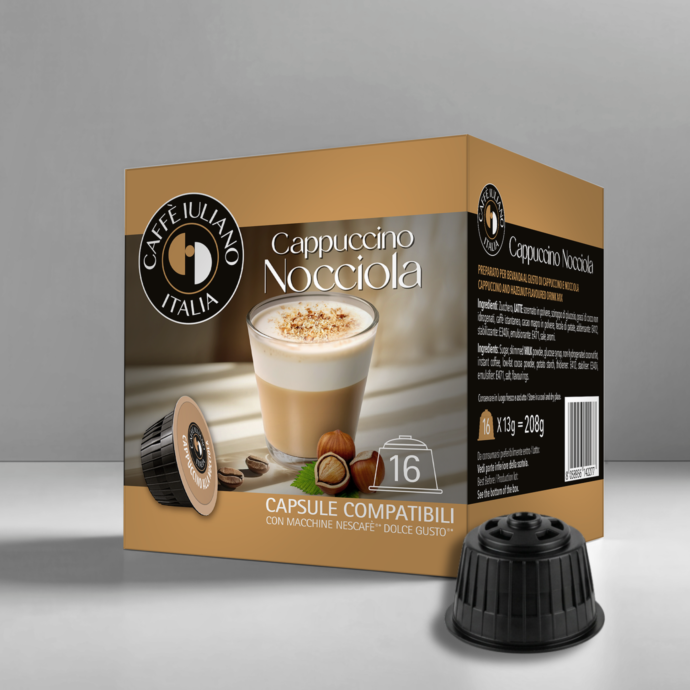 Capsule Cappuccino alla Nocciola Compatibili Dolce Gusto® - Caffè Iuliano (16 Capsule)